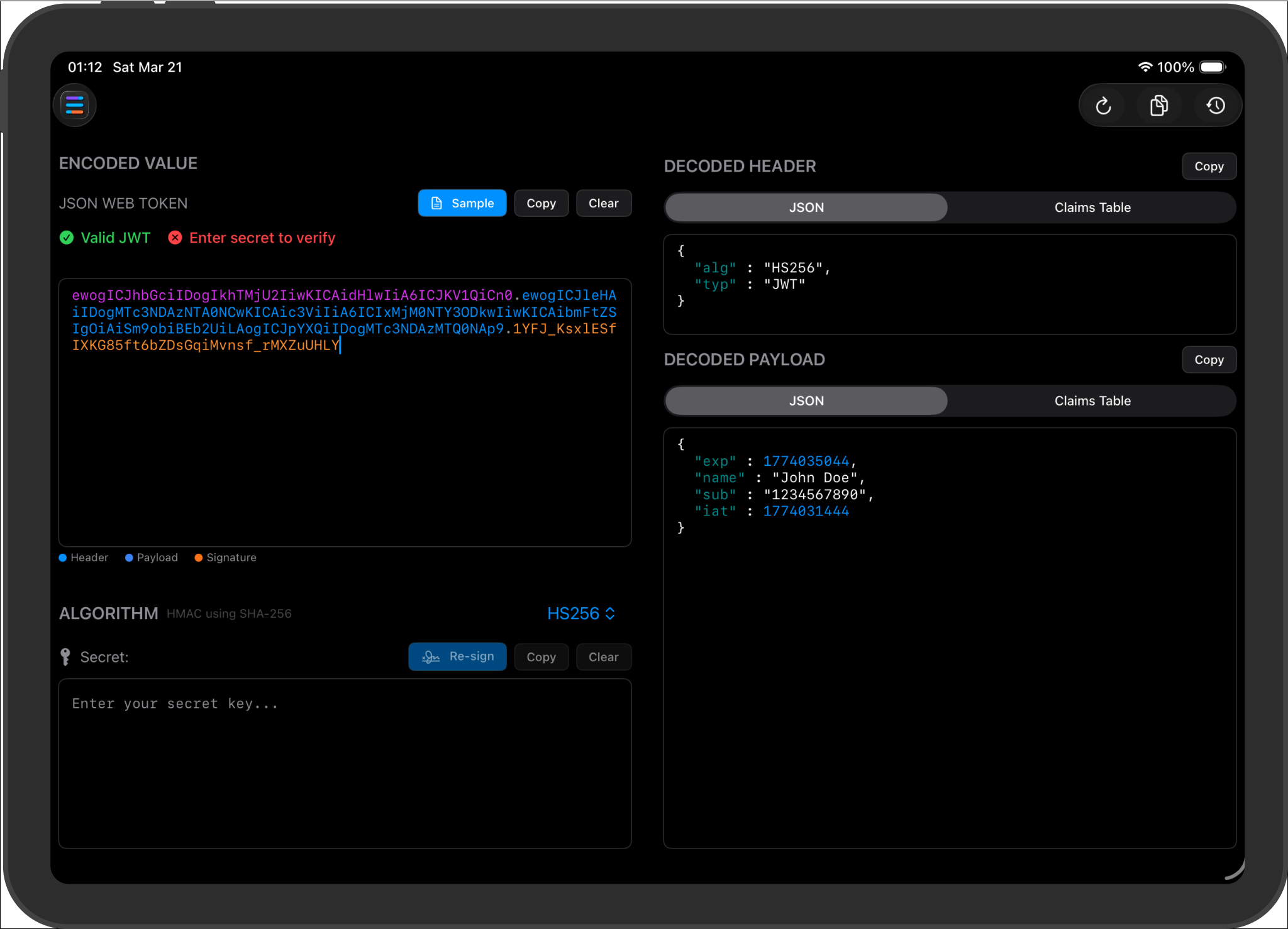 Segments app on iPad